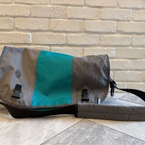 Custom Timbuk2 Gray and Teal Messenger Bag, large